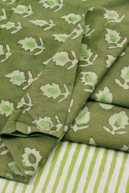 Green Dabu Printed Cotton Salwar Suit Material  - Avishya