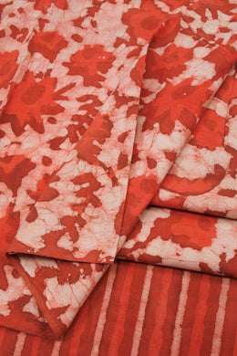 Orange Dabu Printed Cotton Salwar Suit Material - Avishya