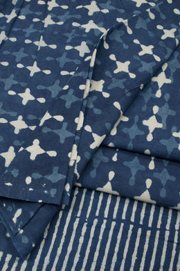 Blue Dabu Printed Cotton Salwar Suit Material - Avishya