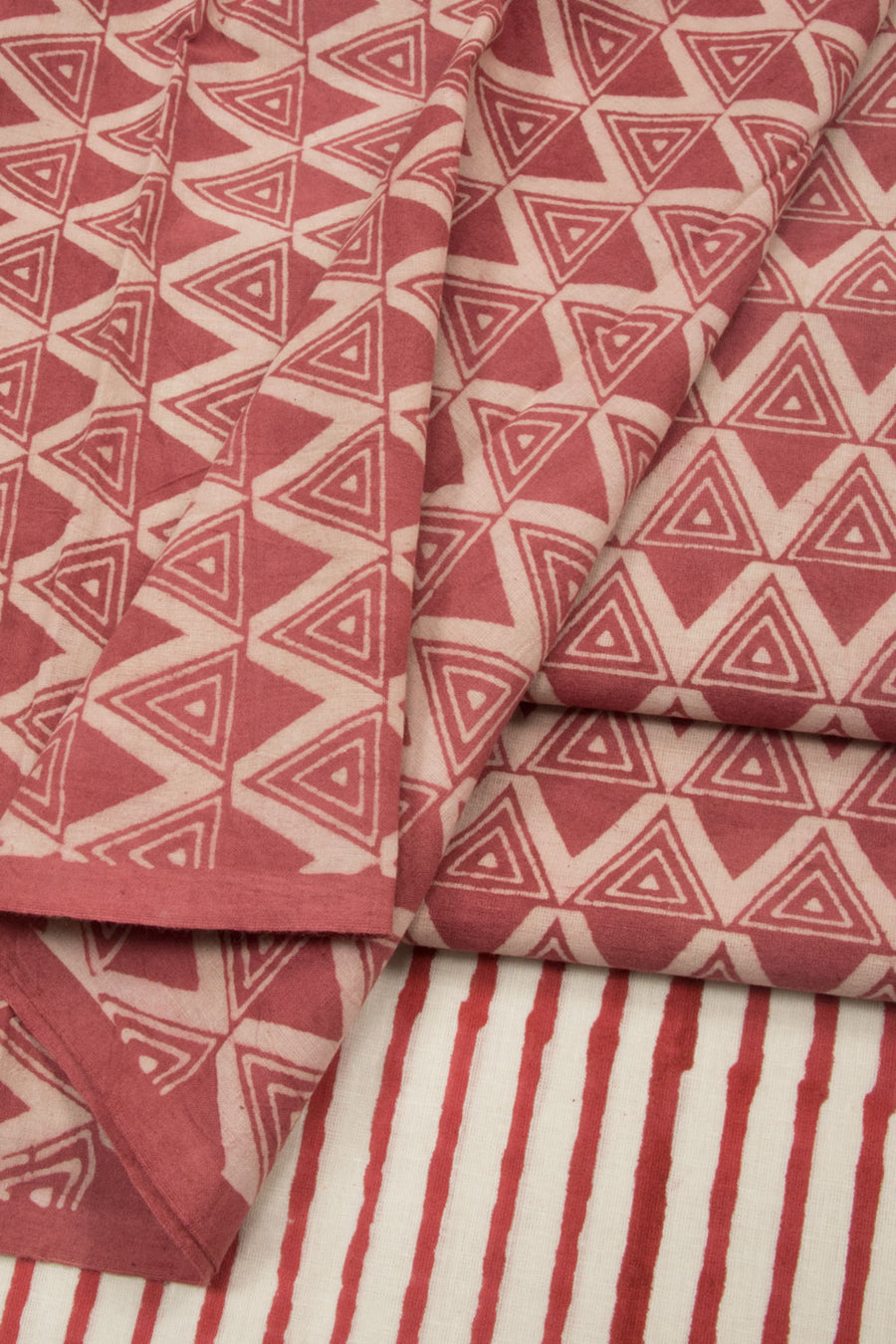 Red Dabu Printed Cotton Salwar Suit Material  - Avishya