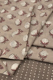 Grey Dabu Printed Cotton Salwar Suit Material  - Avishya