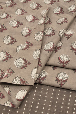 Grey Dabu Printed Cotton Salwar Suit Material  - Avishya