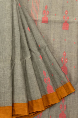 Grey Handloom Bengal Tant Cotton Saree - Avishya