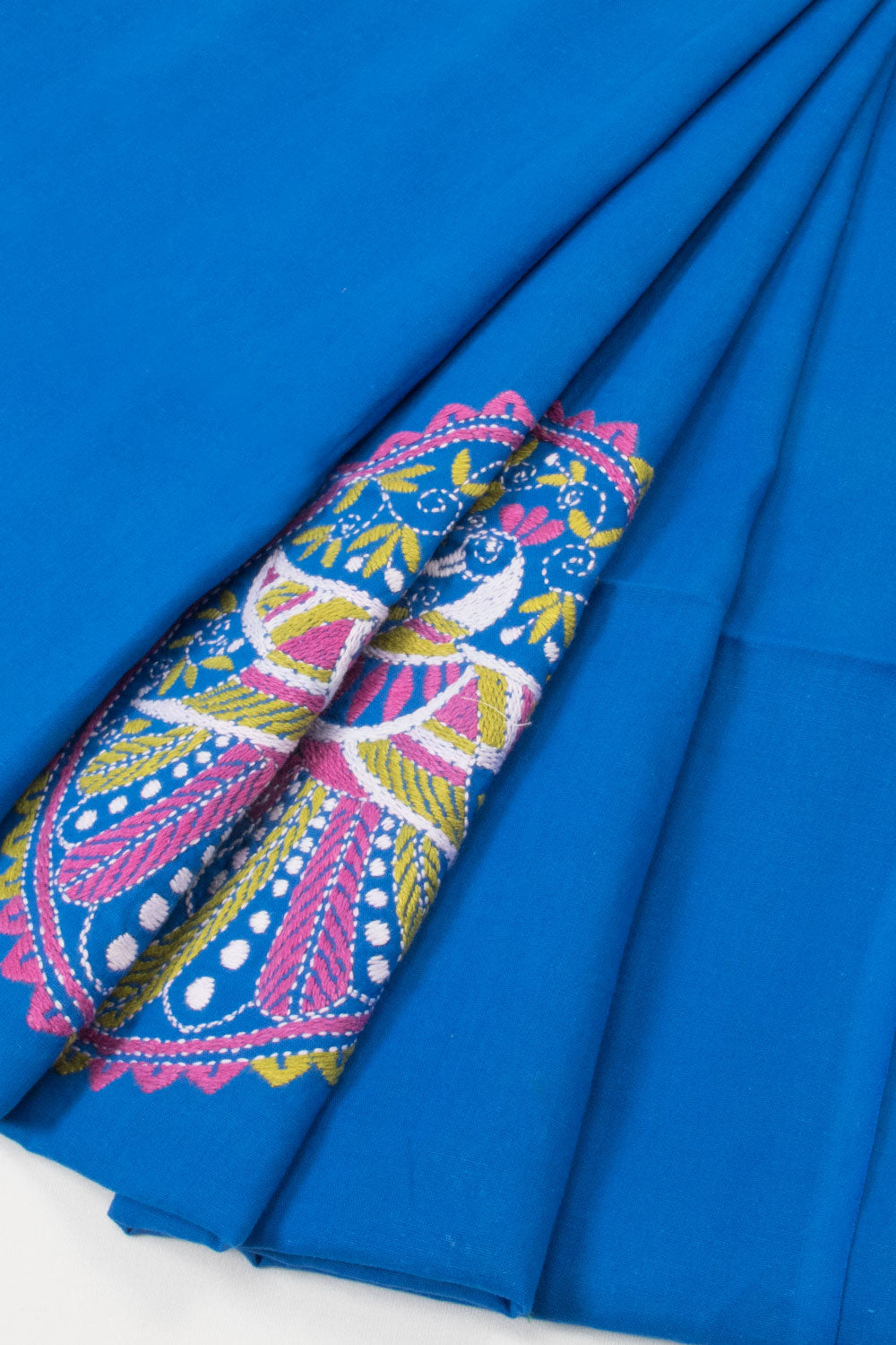 Blue Kantha Embroidered Silk Cotton Blouse Materia- Avishyal 
