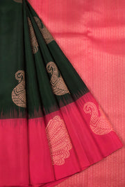 Dark Jungle Green Handloom Kanjivaram Soft Silk Saree 10063771