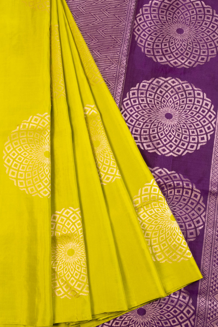Chartreuse Green Kanjivaram Soft Silk Saree-Avishya