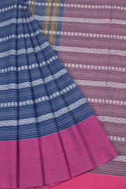 Lapis Blue Handloom Dhaniakhali Cotton Saree 10063793