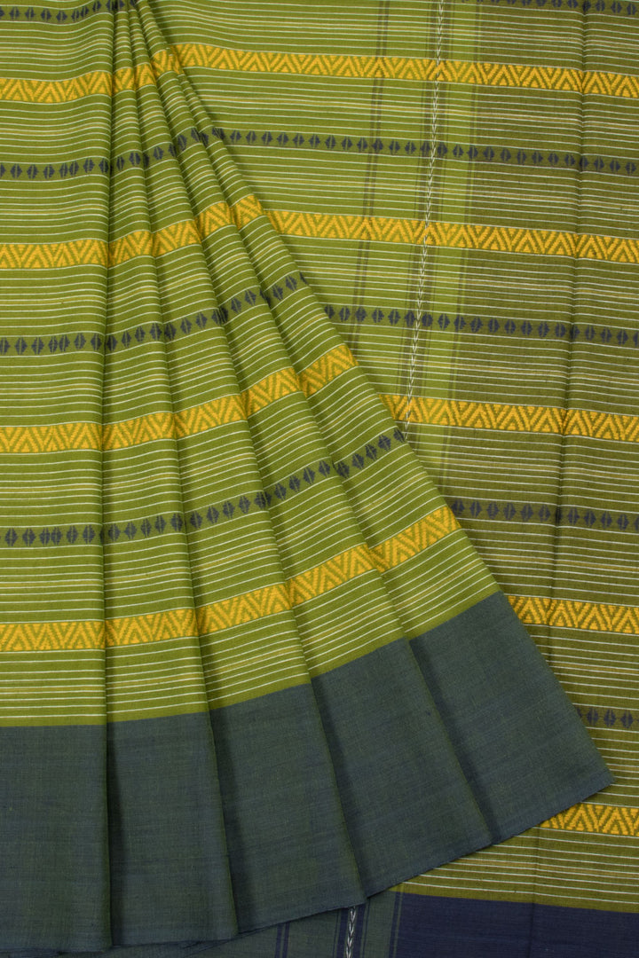 Wasabi Green Handloom Dhaniakhali Cotton Saree 10063794