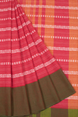 Amaranth Red Handloom Dhaniakhali Cotton Saree 10063795
