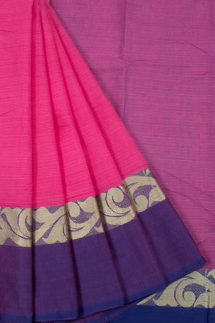 Hot Pink Handloom Dhaniakhali Cotton Saree 10063809