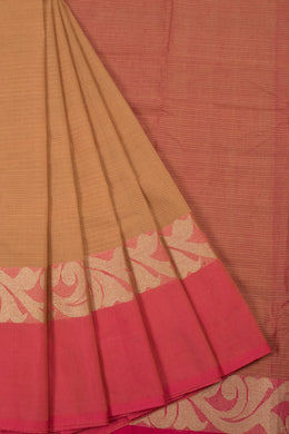 Raw Sienna Brown Handloom Dhaniakhali Cotton Saree 10063813