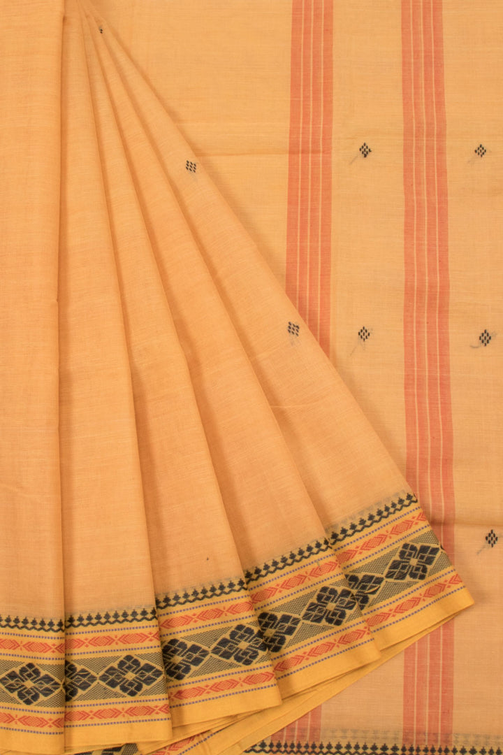 Light Orange Handloom Dhaniakhali Cotton Saree 10063817