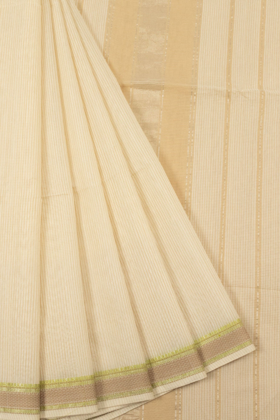 Off White Handloom Maheshwari Silk Cotton Saree  - Avishya