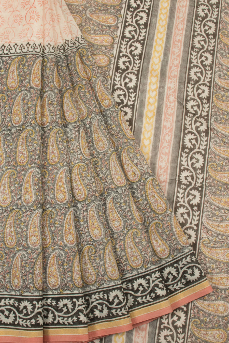 Beige Printed Chanderi Silk Cotton Saree - Avishya