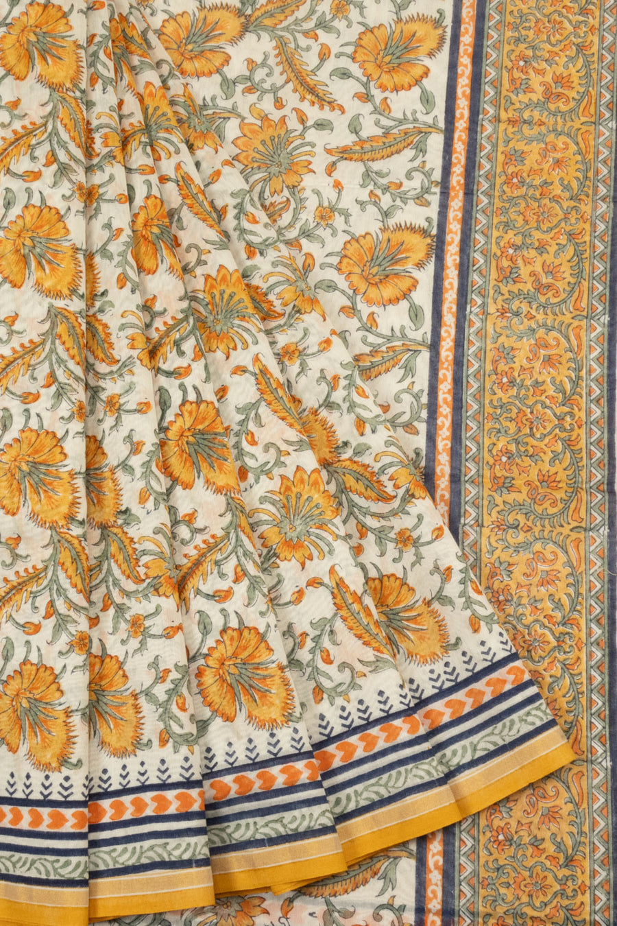 Off White Printed Chanderi Silk Cotton Saree - Avishya