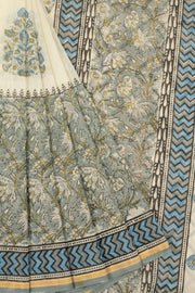 Off White Printed Handloom Chanderi Silk Cotton Saree - Avishya