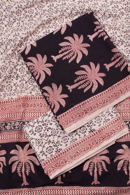 Black & White Bagh Printed Cotton 3-Piece Salwar Suit Material - 10063879