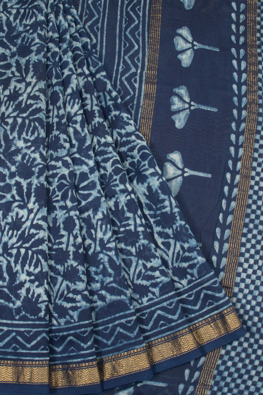 Navy Blue Akola Dabu Printed Saree - Avishya