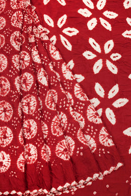 Red Handwoven Bandhani Modal Saree 10063905