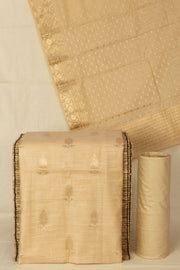 Beige 3 Piece Banarasi Silk Cotton Salwar Suit Material - Avishya