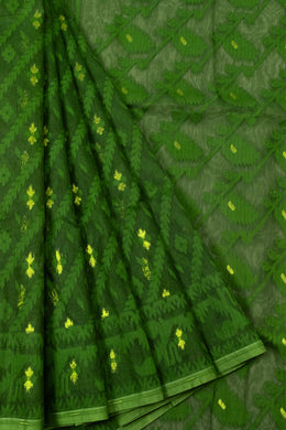 Green Handloom Jamdani Style Jamdani Cotton Saree 10064012