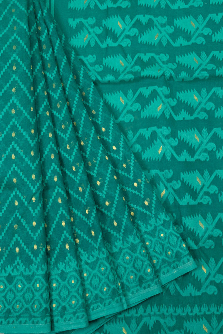 Green Handloom Jamdani Style Jamdani Cotton Saree 10064018