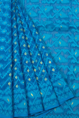 Royal Blue Handloom Jamdani Style Jamdani Cotton Saree - Avishya