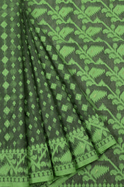 Dark Green Handloom Jamdani Style Jamdani Cotton Saree - Avishya