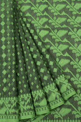 Dark Green Handloom Jamdani Style Jamdani Cotton Saree - Avishya