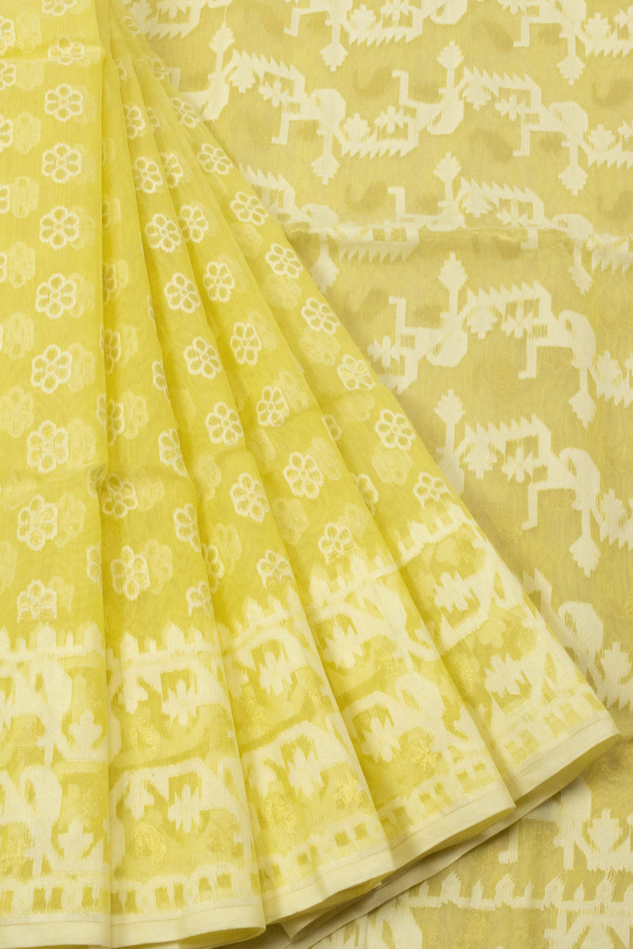 Sweet Corn Yellow Handloom Jamdani Style Jamdani Cotton Saree - Avishya