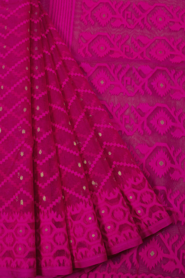 Magenta Handloom Jamdani Style Jamdani Cotton Saree 10064031