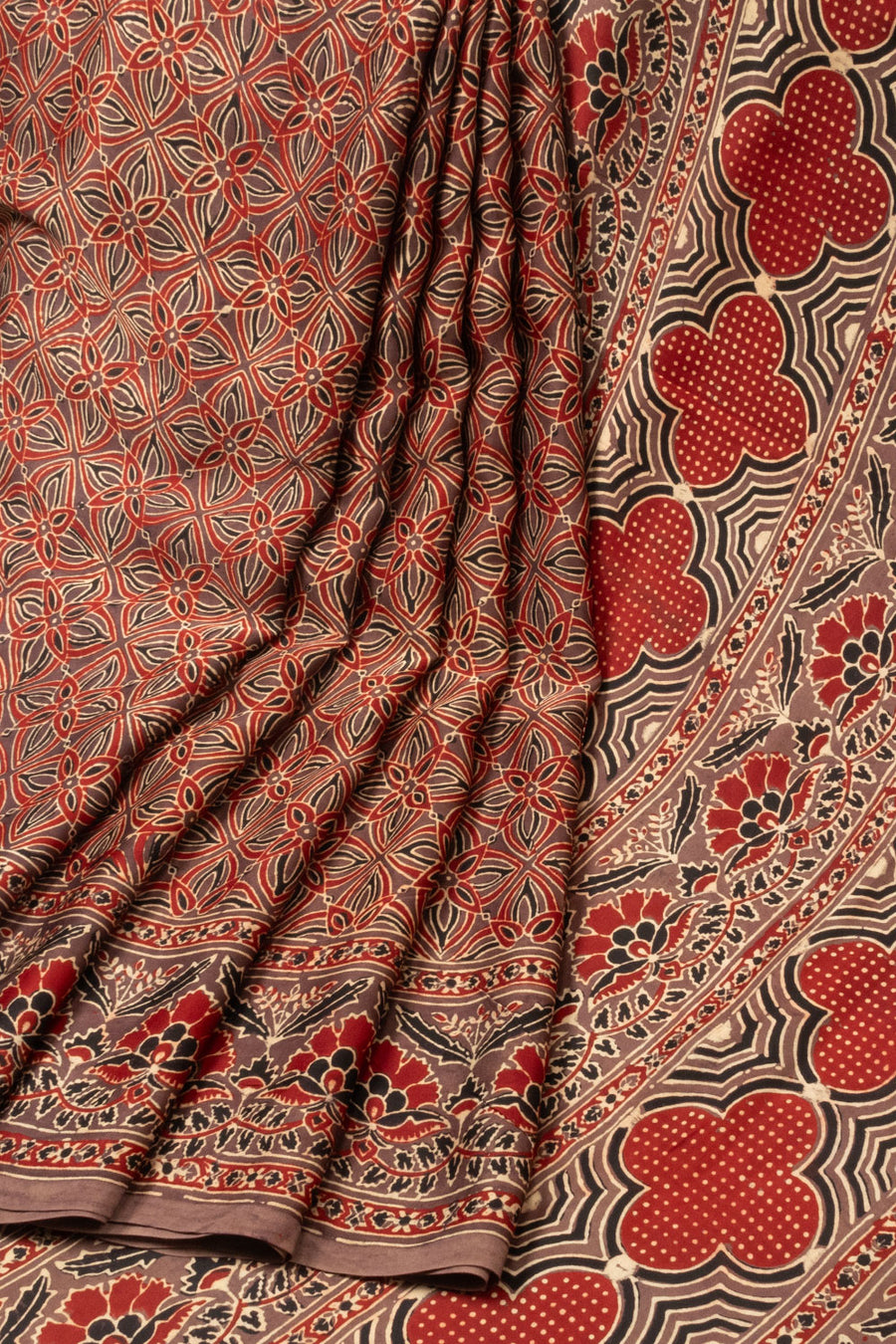 Maroon Handloom Ajrakh Modal Silk Saree - Avishya