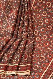 Brown Handloom Ajrakh Modal Silk Saree  - Avishya 