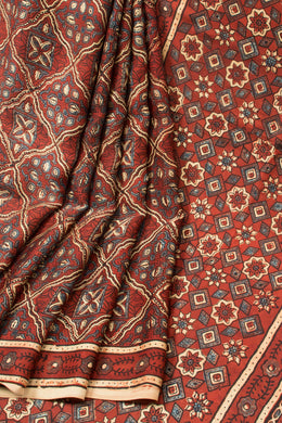 Brown Handloom Ajrakh Modal Silk Saree  - Avishya 