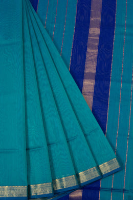 Cerulean Blue Handloom Maheswari Silk Cotton Saree -Avishya