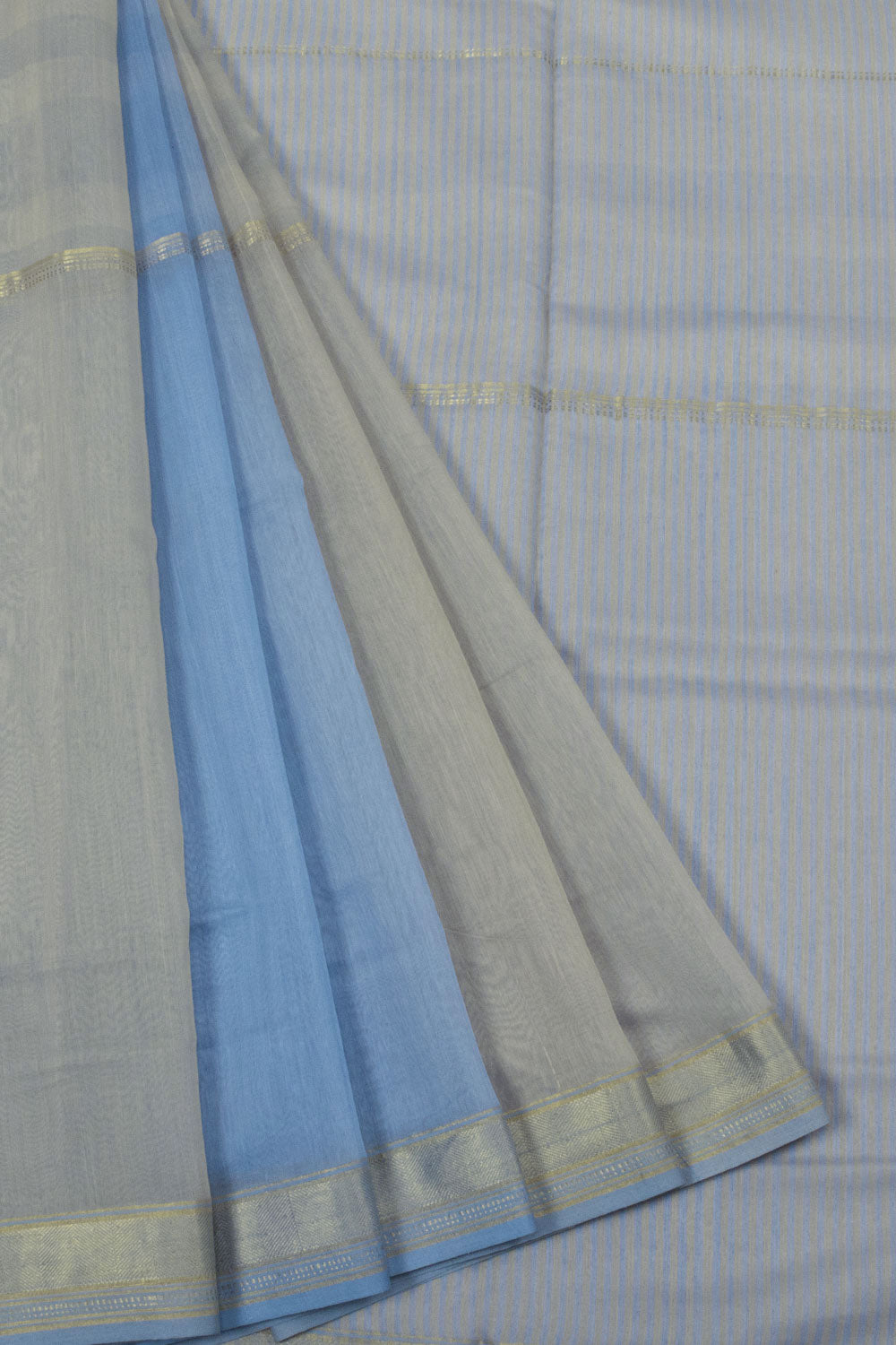 Grey Handloom Maheshwari Silk Cotton Saree - Avishya.com