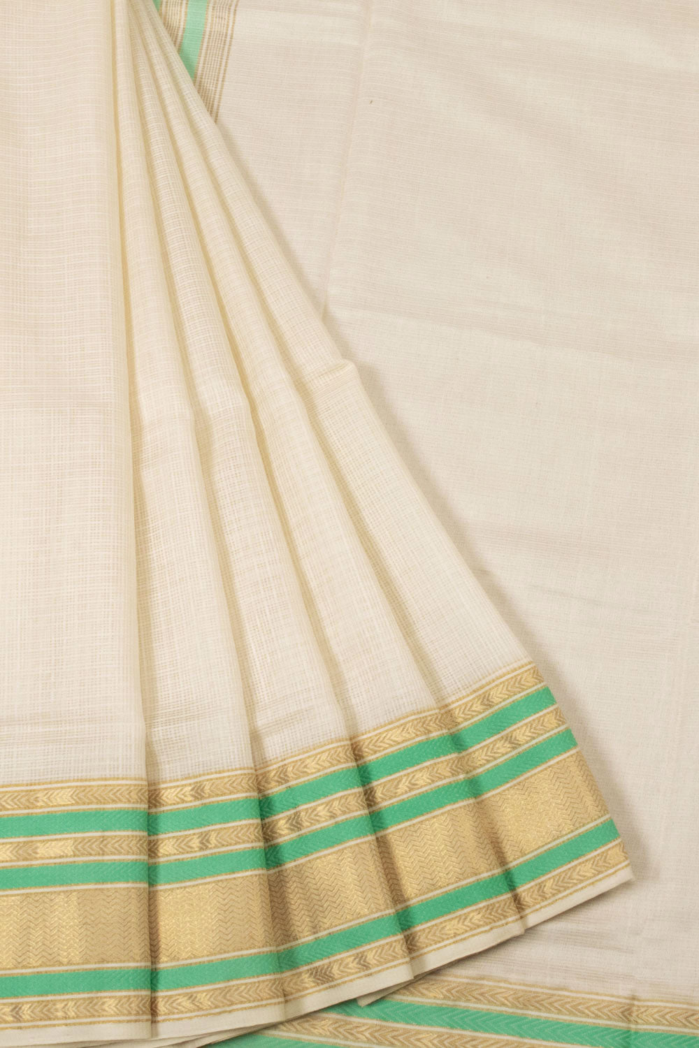 Off White Handloom Maheshwari Silk Cotton Saree  - Avishya.com 