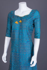 Blue Kantha Embroidered Tussar Silk Kurta - Avishya