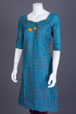 Blue Kantha Embroidered Tussar Silk Kurta - Avishya