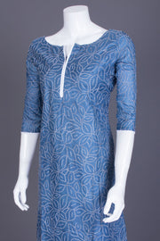 Blue Kantha Embroidered Tussar Silk Kurta - Avishya