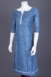 Blue Kantha Embroidered Tussar Silk Kurta - Avishya