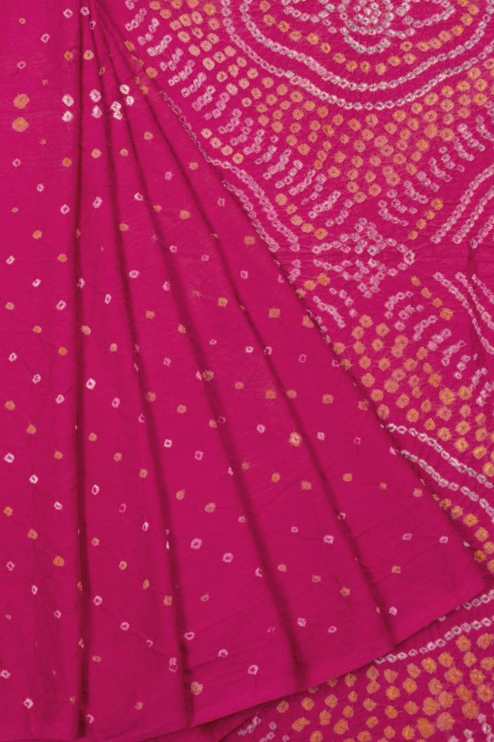 Rani Pink Handcrafted Bandhani Cotton Saree - Avishya