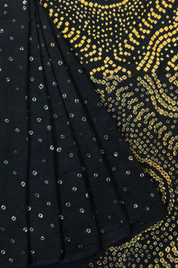 Black Handcrafted Bandhani Cotton Saree 10064134
