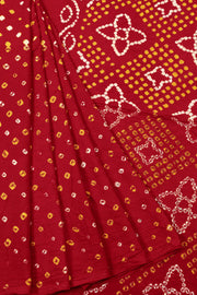 Red Handcrafted Bandhani Cotton Saree - Avishya