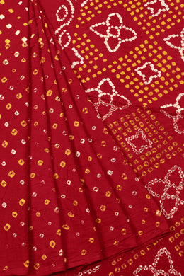 Red Handcrafted Bandhani Cotton Saree - Avishya