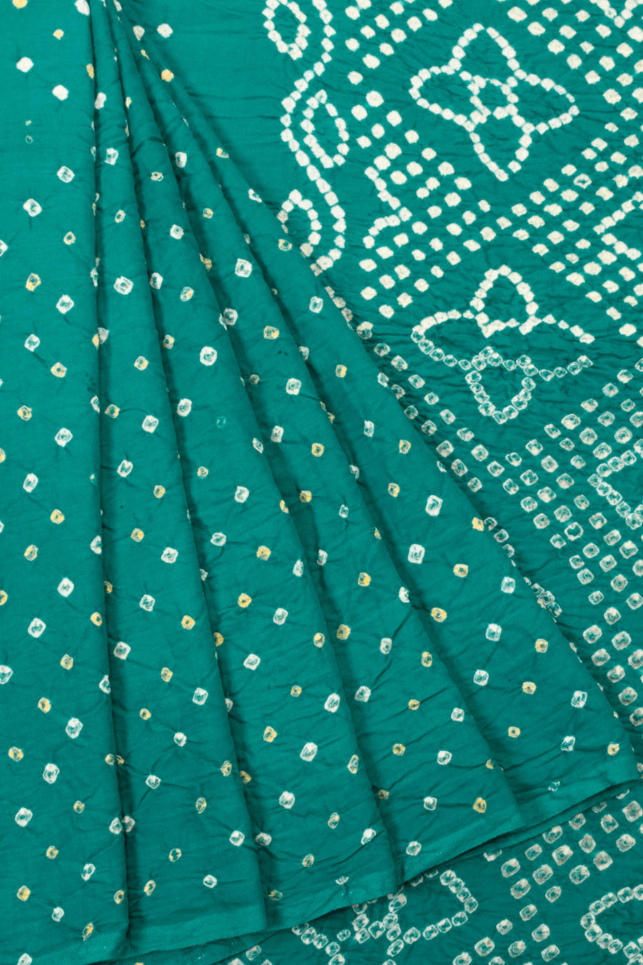 Peacock Green Handcrafted Bandhani Cotton Saree - Avishya