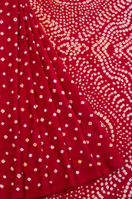 Red Handcrafted Bandhani Cotton Saree  - Avishya
