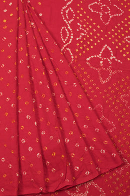Ruby Red Handcrafted Bandhani Cotton Saree - Avishya