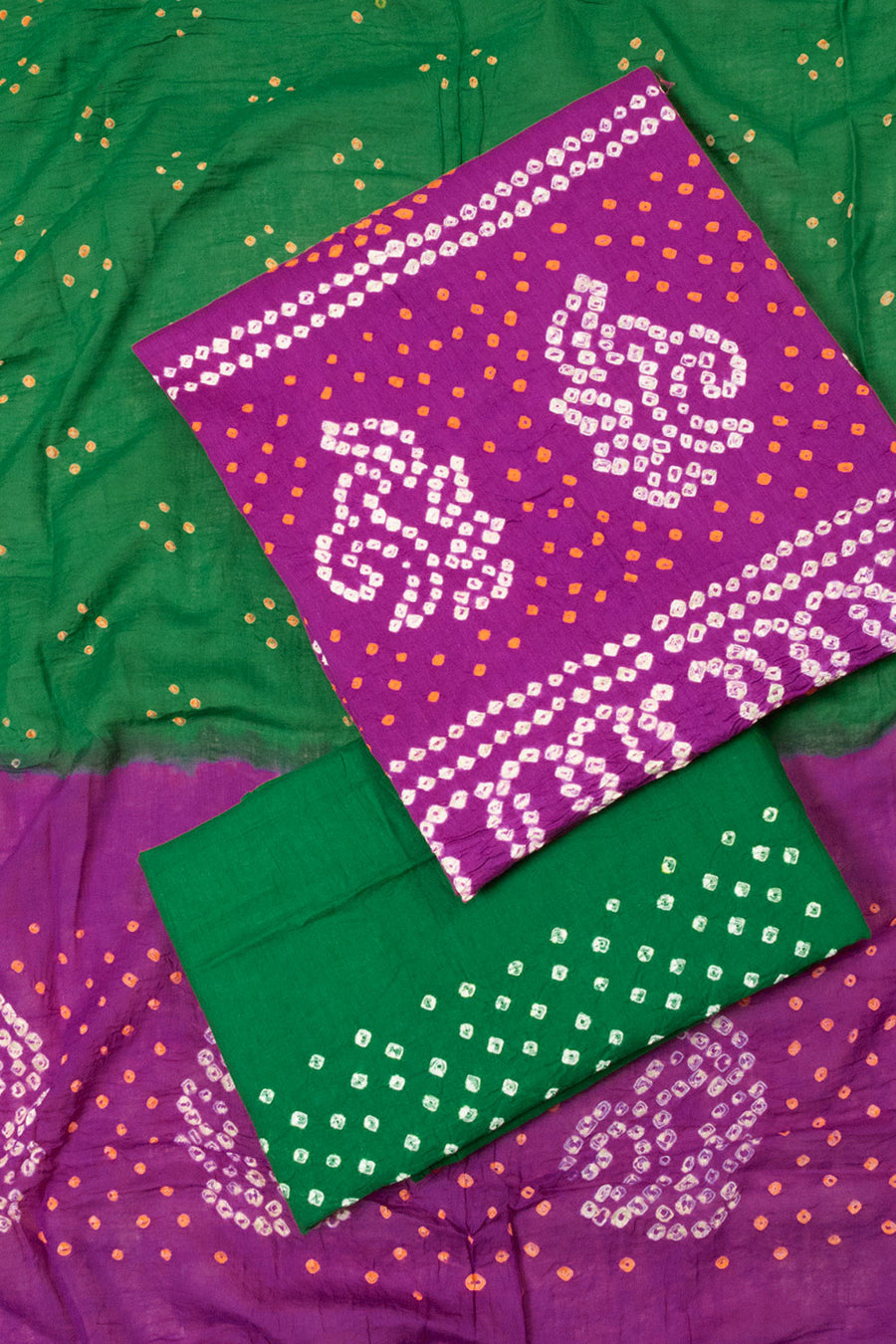 Purple Bandhani Cotton 3-Piece Salwar Suit Material - Avishya