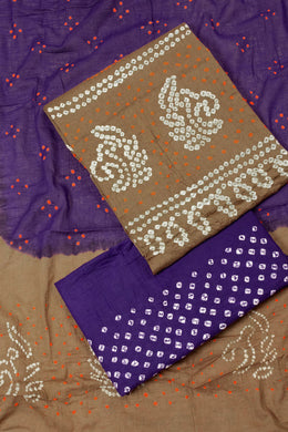 Peanut Brown Bandhani Cotton 3-Piece Salwar Suit Material - Avishya